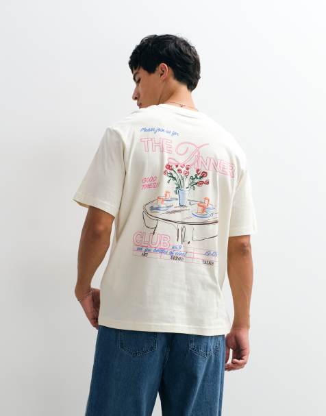 Jack & Jones - camiseta crema con estampado trasero de boceto - view 1