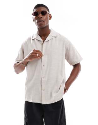 Jack & Jones Camp Collar Linen Blend Shirt In Neutral