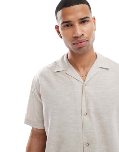 Jack & Jones camp collar linen blend shirt in beige - view 1