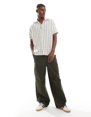 Jack & Jones Camp Collar Linen Look Shirt In Multi