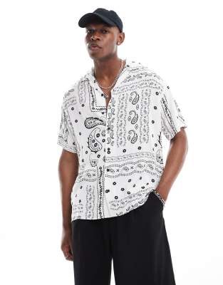 Jack & Jones Camp Collar Paisley Print Short Sleeve Shirt In White