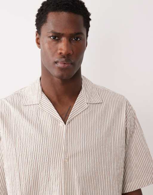Jack & Jones camp collar seersucker shirt in beige - part of a set, 3 of 5