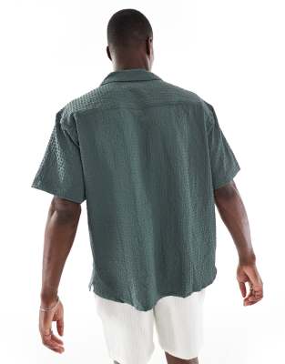 Shop Jack & Jones Camp Collar Seersucker Short Sleeve Shirt