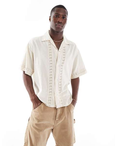 Jack & Jones camp collar shirt with floral applique in cream - view 1