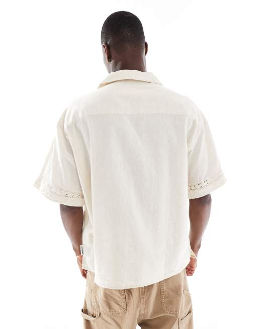 Jack & Jones camp collar shirt with floral applique in cream, 2 of 4