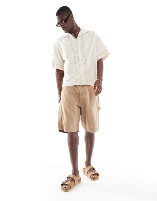 Jack & Jones camp collar shirt with floral applique in cream, 4 of 4