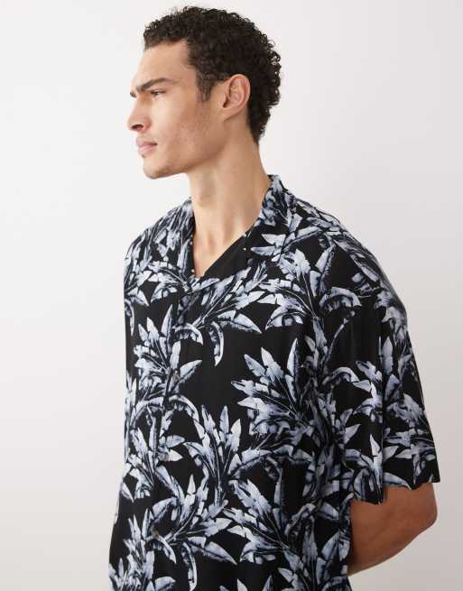 Jack & Jones camp collar shirt with palm print in blue , 4 of 5