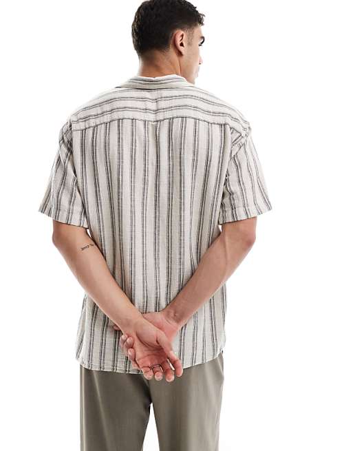 Jack & Jones camp collar textured striped short sleeve shirt Jack & Jones camp collar textured striped short sleeve shirt