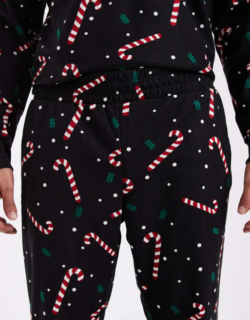 Jack & Jones candy cane lounge set in black, 5 of 5