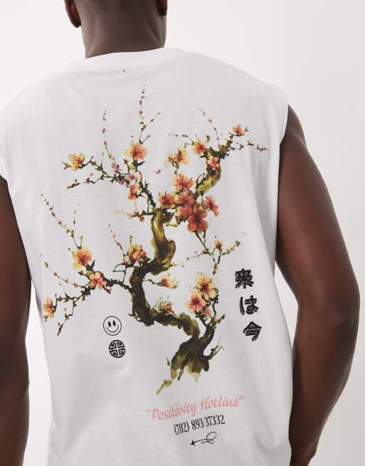 Jack & Jones - Canotta oversize bianca con stampa di fiori sul retro, 5 di 9