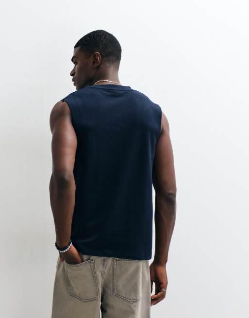 Jack & Jones - Canotta testurizzata blu navy a coste, 5 di 5