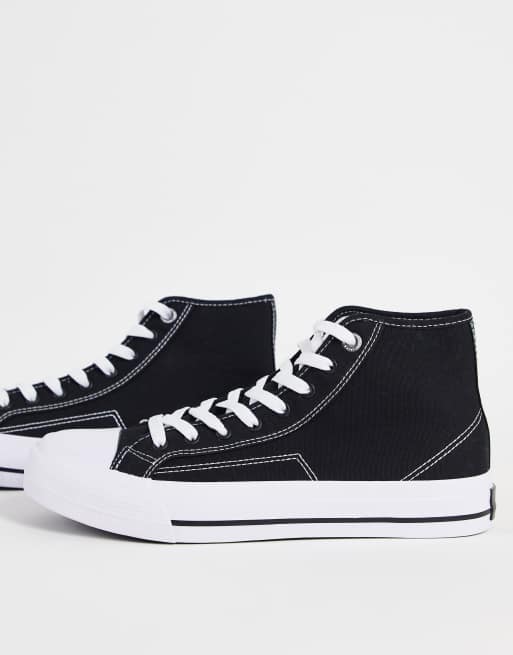 Jack & Jones canvas high top trainer in black