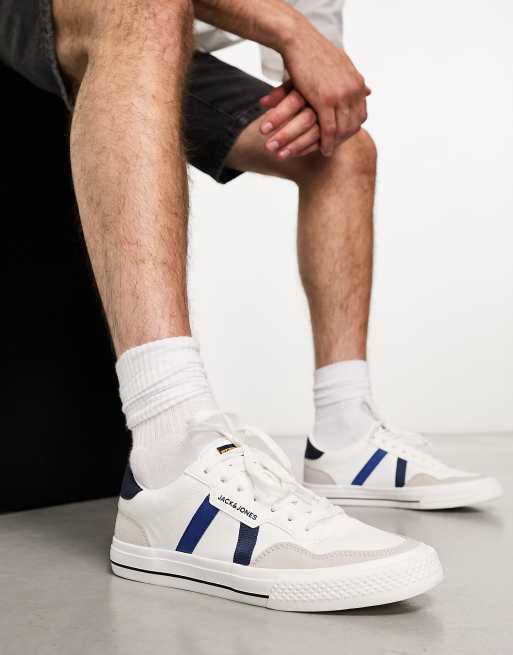 Jack & Jones canvas trainer with contrast panels in white 