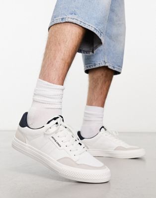 Jack & Jones canvas trainer with contrast panels in white