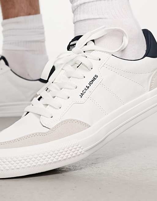 Jack & Jones canvas trainer with contrast panels in white , 4 of 4
