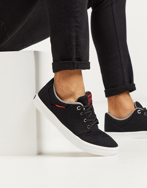 Jack & Jones canvas trainers with contrast sole in black