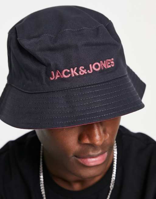 Jack & Jones - Cappello da pescatore double-face con logo a contrasto colore nero e rosa