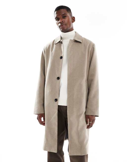 Jack & Jones - Cappotto grigio taglio lungo in misto lana