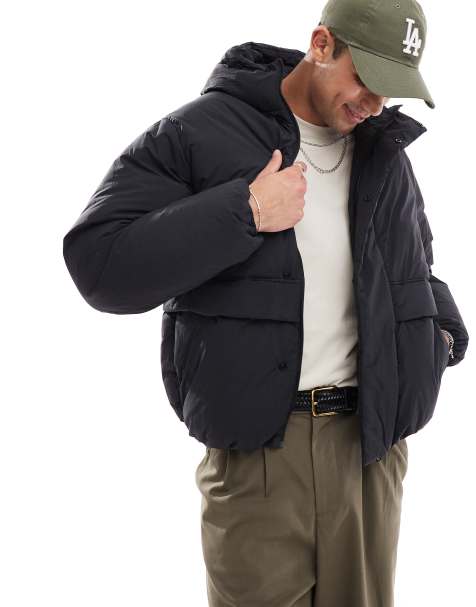 Jack & Jones - Cappotto imbottito nero con cappuccio e tasche - view 1