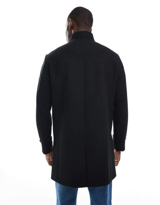 Jack & Jones - Cappotto in misto lana nero con scollo a imbuto, 3 di 5