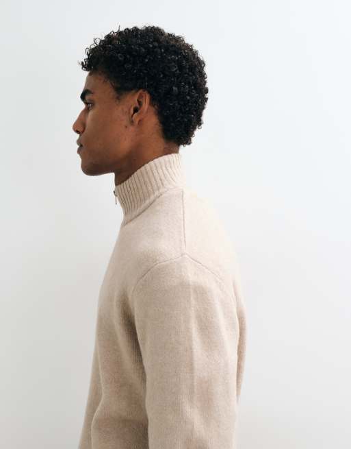 Jack & Jones - cárdigan beige con cuello alto y cremallera, 4 de 5