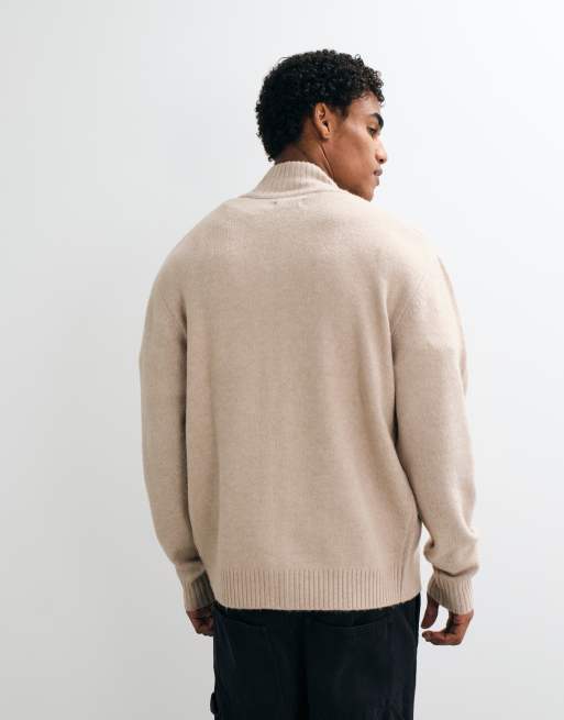 Jack & Jones - cárdigan beige con cuello alto y cremallera, 5 de 5