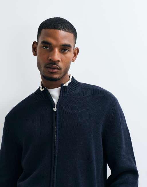 Jack & Jones cardigan i strik med lynlås i navy og hvide kanter, 3 af 5