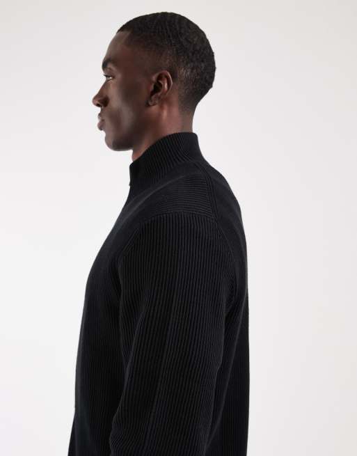 Jack & Jones cardigan in maglia a coste con doppia zip nero, 4 di 5