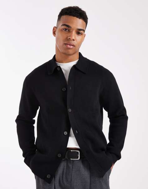 Jack & Jones - Cardigan in maglia premium nero con colletto - view 1