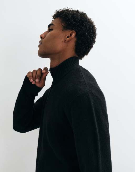 Jack & Jones - cárdigan negro con cuello alto y cremallera, 3 de 5