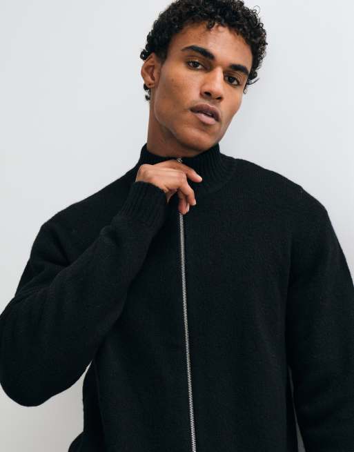 Jack & Jones - cárdigan negro con cuello alto y cremallera, 5 de 5