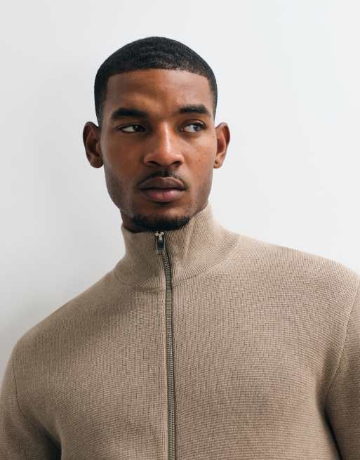 Jack & Jones cardigan premium zippé à col montant beige, 2 de 5