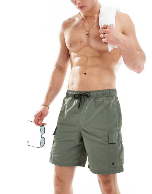 Jack & Jones – Cargo-Badeshorts in Khaki 