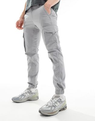 Shop Jack & Jones Cargo Pants With Cuff In Light Gray