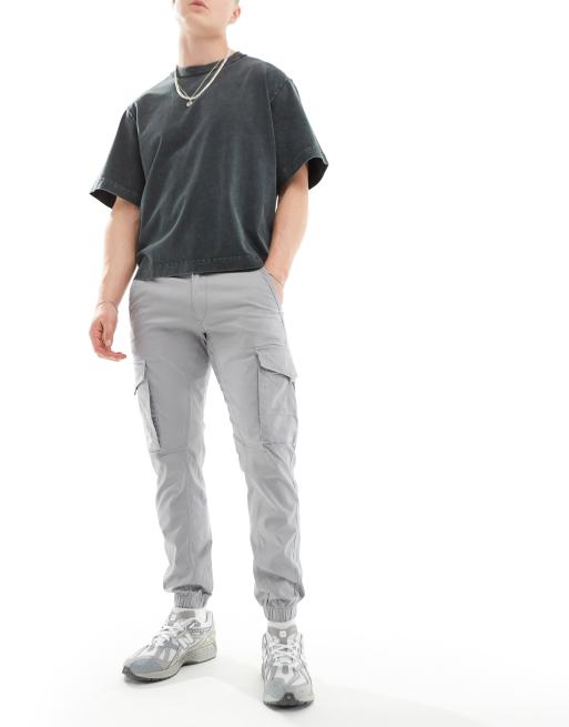 Jack & Jones cargo pants with cuff in light gray | ASOS