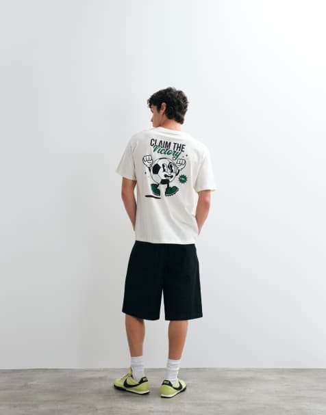 Jack & Jones cartoon football backprint t-shirt in cream - view 1