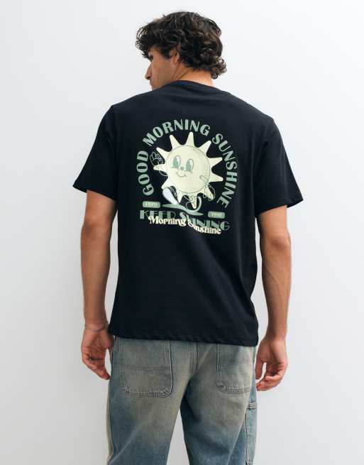 Jack & Jones cartoon sun back print t-shirt in black, 3 of 5