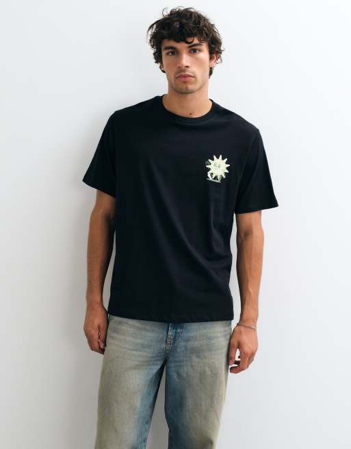 Jack & Jones cartoon sun back print t-shirt in black, 5 of 5