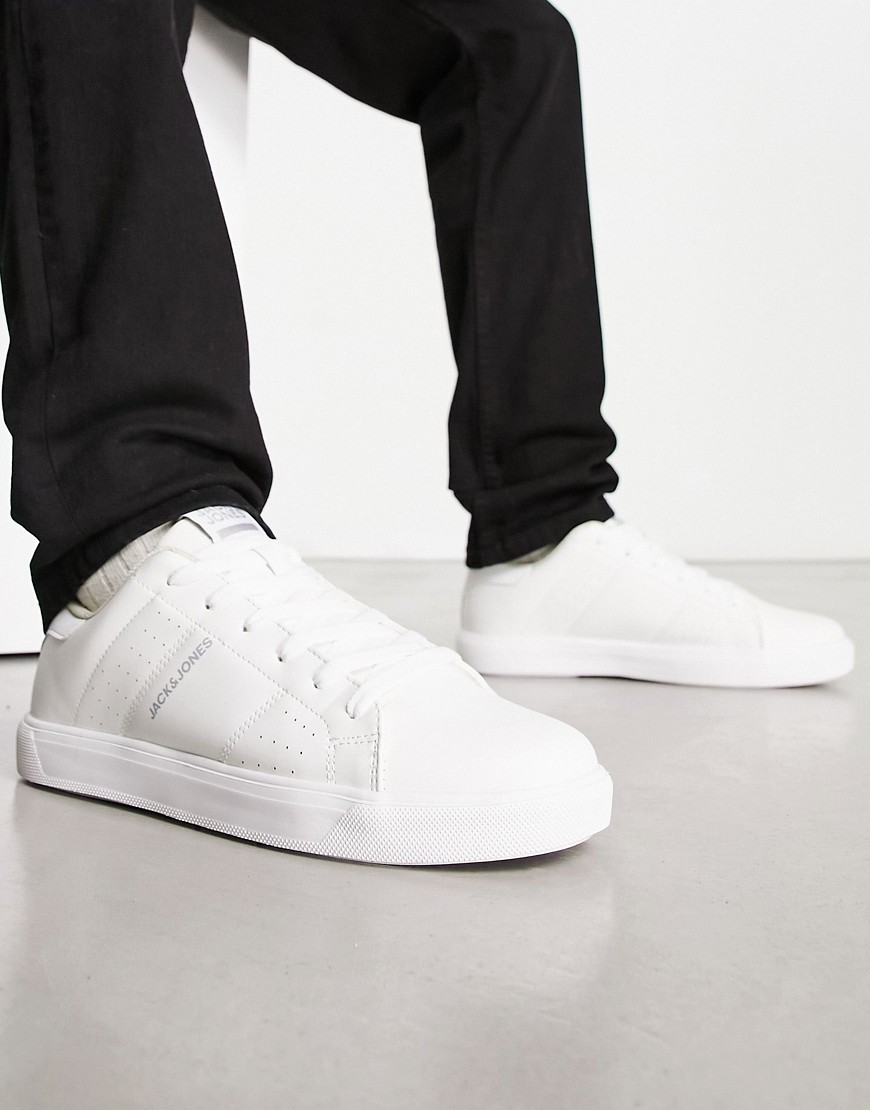 Jack & Jones casual faux leather logo trainers in white