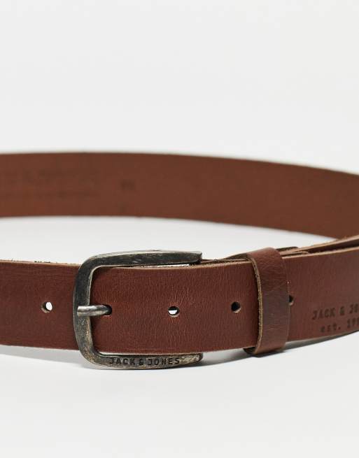 Jack & Jones - Ceinture en cuir lisse avec boucle à logo - Marron foncé , 2 de 4