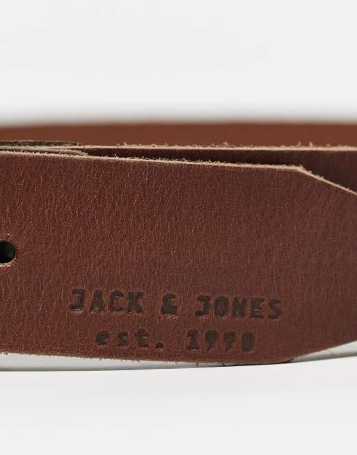 Jack & Jones - Ceinture en cuir lisse avec boucle à logo - Marron foncé , 4 de 4