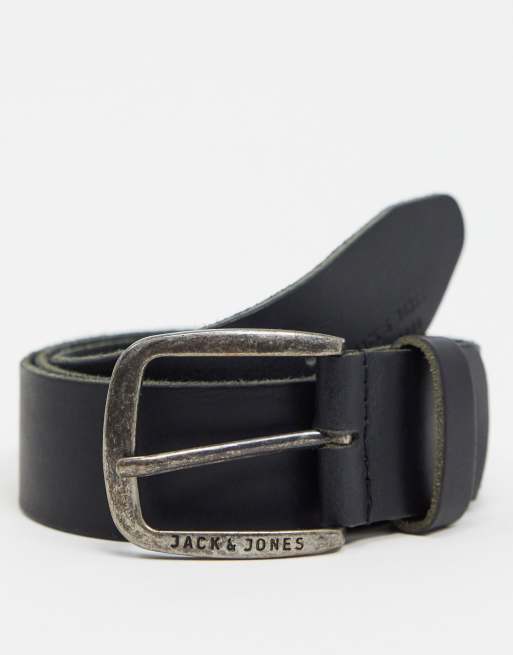 Jack Jones Ceinture en cuir lisse avec boucle a logo Noir ASOS