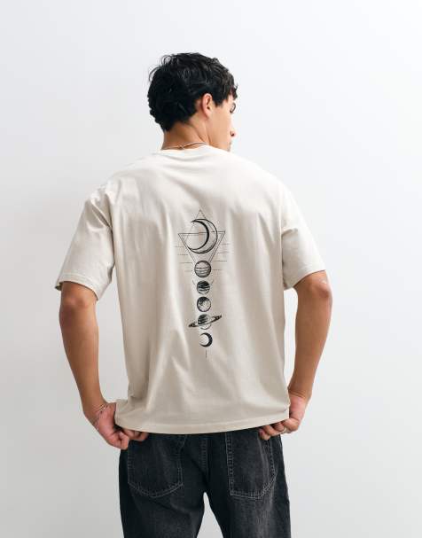 Jack & Jones celestial backprint t-shirt in cream - view 1