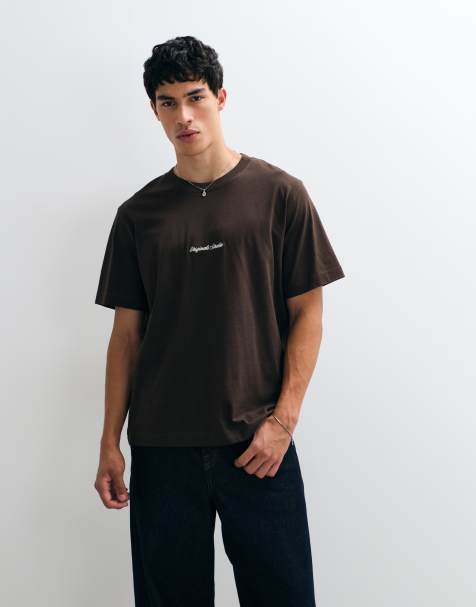 Jack & Jones central logo t-shirt in brown - view 1