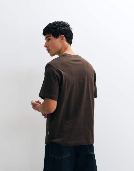 Jack & Jones central logo t-shirt in brown, 3 of 5