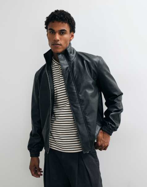 Jack & Jones - chaqueta de piel sintética de cuello alto en negro - view 1