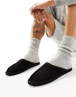 Jack & Jones faux suede slippers in black - ASOS Price Checker