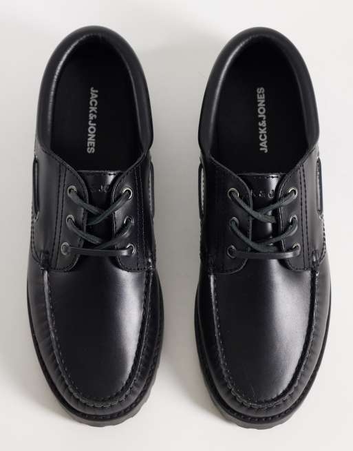 Jack & Jones - Chaussures bateau en cuir - Noir, 2 de 4