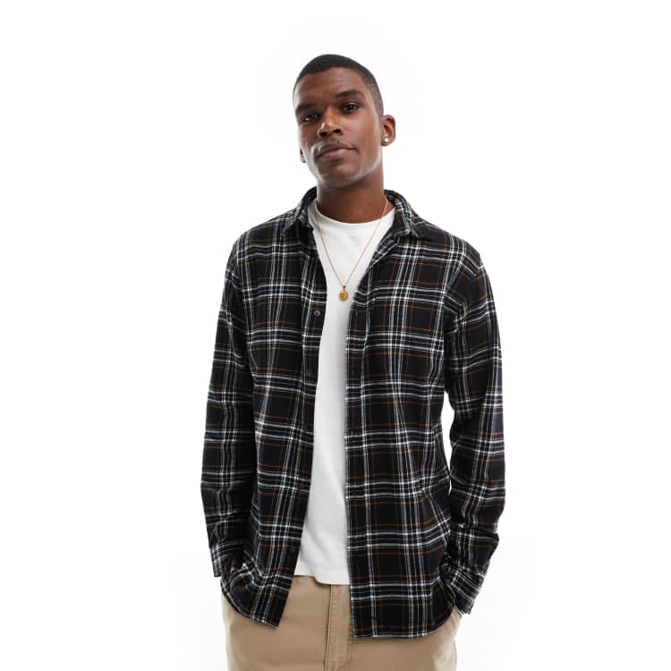 Jack & Jones check flannel shirt in black | ASOS