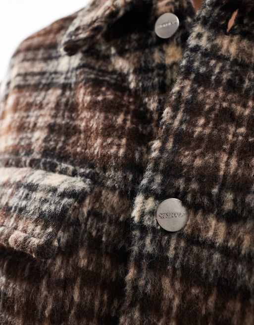 Jack & Jones check shacket with pockets in brown 